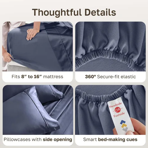 Miniatura 6 de California Design Den - Juego de sábanas de 400 hilos de 100% algodón, sábanas y fundas de almohada, para cama King, satén, sábanas de cama King