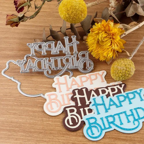 Miniatura 3 de Briartw Troqueles de corte de feliz cumpleaños, plantilla de metal de palabra y sombra para hacer tarjetas, álbum de recortes de bricolaje, tarjeta
