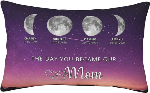 Miniatura 9 de Custom The Day You Became Our Mom Pillow Cover, Personalized Family Birth Moon Phase Pillowcases with Name Birthdate Gift for Mom Dad Father's Day