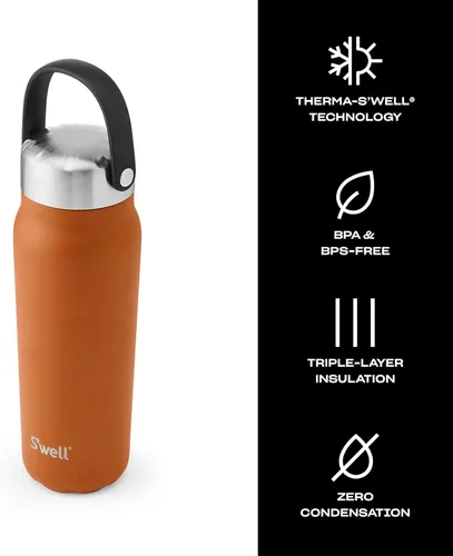 Miniatura 3 de S'well Explorer de acero inoxidable reciclado con tapa y asa aisladas, 24 onzas, cornalina, recipientes aislados al vacío de triple capa que