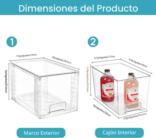 Miniatura 2 de Vtopmart Paquete de 4 cajones grandes apilables de almacenamiento de despensa de cocina, contenedores organizadores transparentes con asas