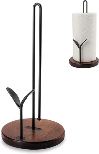 Soporte para toallas de papel, soporte para toallas de papel de madera, fácil de rasgar con una sola mano, soporte de rollo de papel rústico para