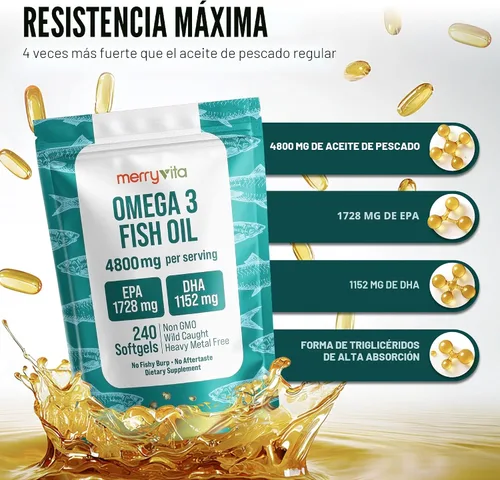 Miniatura 2 de Aceite de pescado Omega 3 4800 mg - EPA 1728 mg DHA 1152 mg de anchoas capturadas en la naturaleza - Mini cápsulas blandas sin eructos