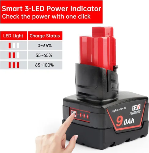 Miniatura 3 de Batería de repuesto de iones de litio de 12 V 9.0 Ah de 12 V compatible con Milwaukee 48-11-0490 48-11-2402 48-11-2411 48-11-2430 48-11-2450