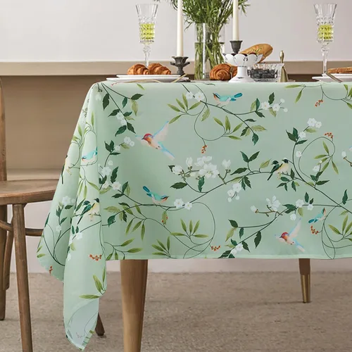 Miniatura 7 de Mantel de primavera y verano, mantel ovalado oblongo, de tela impermeable, diseño floral de pájaro verde, 54 x 72 pulgadas, para cocina, comedor