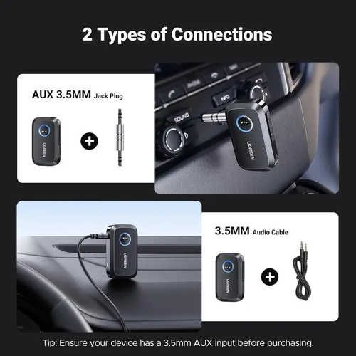 Miniatura 6 de UGREEN Adaptador Bluetooth 5.4 para automóvil, llamadas manos libres y cancelación de ruido, adaptador AUX a Bluetooth para automóvil, receptor