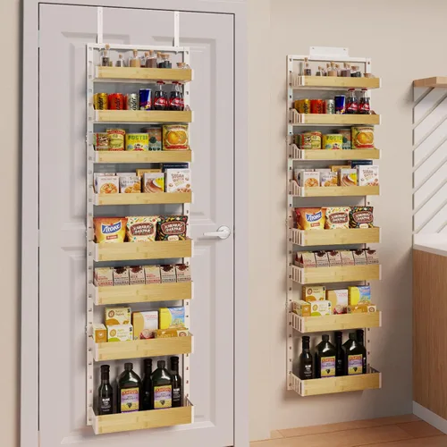 Organizador de 8 niveles para despensa sobre la puerta | Estante de especias para montar en la pared con diseño anti-sacudir, cestas ajustables |
