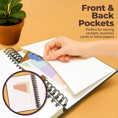 Miniatura 6 de Cuaderno de espiral encuadernado en cuero de tapa dura de 8x10 pulgadas con divisores removibles - Negro - 300 páginas Cuaderno de 5 asignaturas