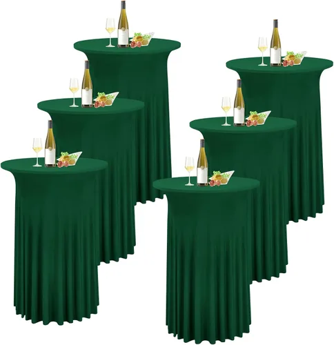 Miniatura 11 de 6 paquetes de faldas de mesa de cóctel redondas de 32" x 43" de elastano elástico con drapeados ondulados, fundas de mesa de cóctel ajustadas