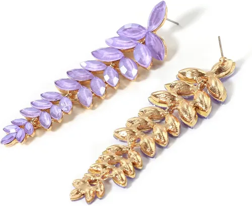 Miniatura 5 de KELMALL Aretes largos de cristal para mujer, aretes colgantes de hoja de diamantes de imitación