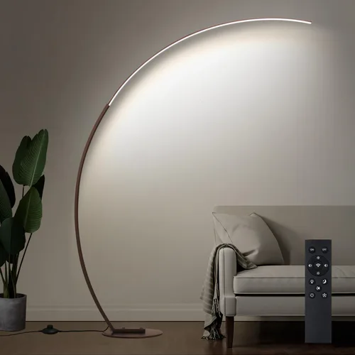 Lámpara de pie LED regulable con 3 temperaturas de color, ultra brillante de 2000 lúmenes, lámparas de pie de arco marrón para sala de estar,