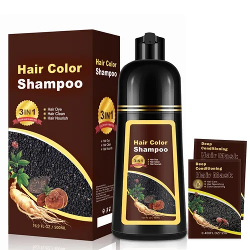 Champú de tinte para el cabello 3 en 1, cobertura de canas durante 3 a 4 semanas, champú para colorear negro para todo tipo de cabello, fórmula