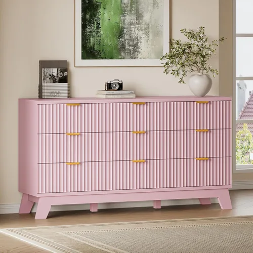 Miniatura 14 de BORNOON Cómoda alta de 46" para dormitorio, cómoda de 6 cajones acanalados, cómoda moderna de madera con almacenamiento profundo, correderas