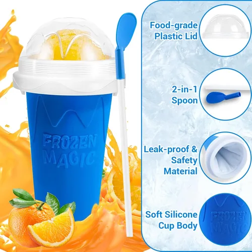Miniatura 3 de Vaso para Slushie, paquete de 2 vasos mágicos para hacer granizados para hacer jugo, leche, yogur, helado, taza reutilizable para batido con tapa