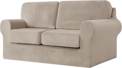 Miniatura 89 de UNBBRRL Fundas de sofá de 3 piezas para sofá, funda de terciopelo elástico para sillón con 1 funda de cojín de asiento y 1 funda de respaldo