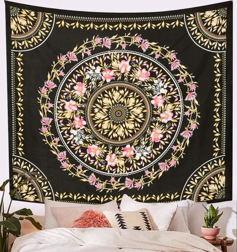Miniatura 2 de ANJANIYA Tapiz floral para colgar en la pared, tapiz indio, decoración de dormitorio, tapiz de mandala, hippy, arte de pared psicodélico, hippie