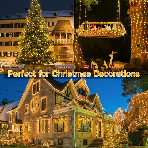 Miniatura 8 de Ollny Luces de Navidad, 198 pies, 600 LED para exteriores, impermeables, con enchufe, luces para árbol de Navidad con 8 modos, control remoto