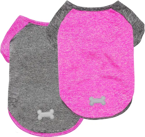 Miniatura 15 de KYEESE Paquete de 2 camisetas para perro con mangas, camisetas ligeras de protección solar para perros pequeños, transpirables para mascotas, ropa