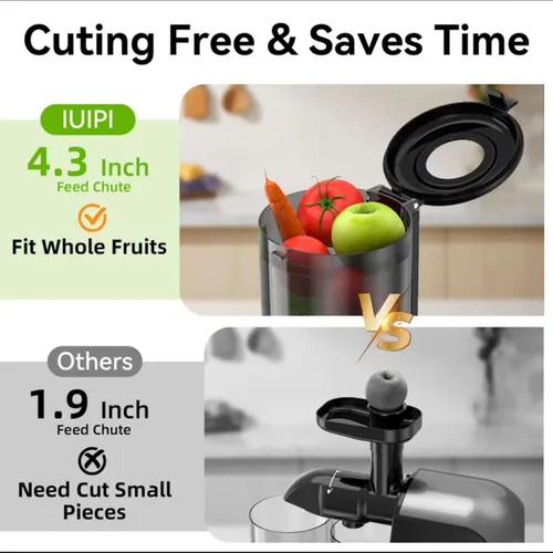 Miniatura 5 de Exprimidor de prensa en frío, máquinas exprimidoras de masticación lenta para verduras y frutas enteras, canal de alimentación de 4.3 pulgadas, sin