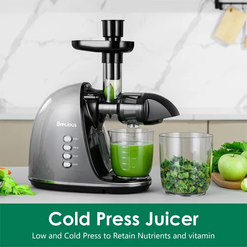 Miniatura 8 de Exprimidor de masticación lenta, exprimidores de prensa fría Brecious con 2 modos de velocidad y motor silencioso, exprimidores de verduras y frutas