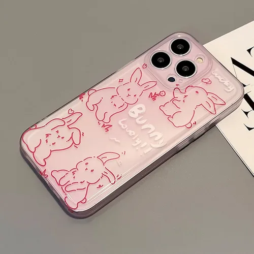 Miniatura 4 de Funda de teléfono para iPhone 13 Pro Max, funda de dibujos animados de conejo rosa transparente en 3D para mujeres y niñas
