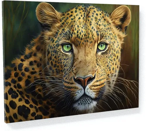 Sense Canvas Arte en lienzo con retrato de leopardo verde 2 – Decoración del hogar para pared, póster grande 40 x 30 / 0.75 pulgadas