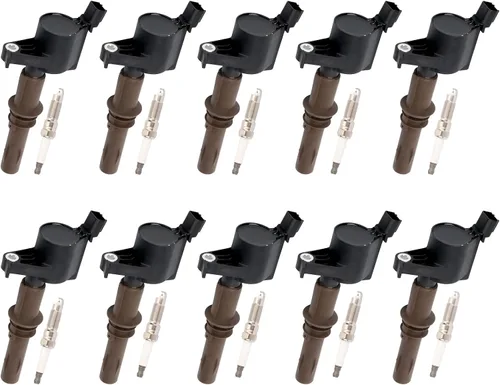 Bobinas de encendido y bujías FD509 Juego de 10 unidades para Ford Mustang 2008-2010/F-150/F-250 Super Duty/F-350 Super Duty, 2011-2019 F-450/F-550