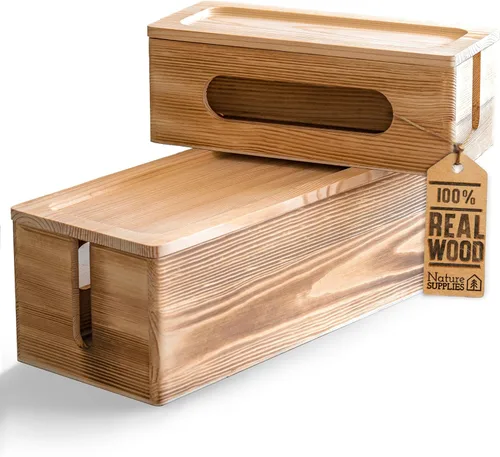 Miniatura 3 de NATURE SUPPLIES Juego de 2, cajas de gestión de cables de madera, organizador de cables grande y mediano para ocultar cables y tiras de alimentación