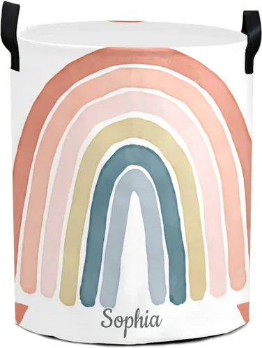 Cesta plegable de gran tamaño con diseño de arco iris colorido y plegable con nombre para juguetes de tela sucia Color 7