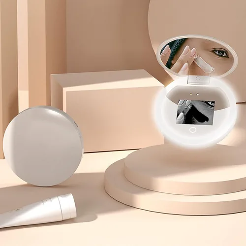 Miniatura 5 de Espejo compacto de viaje, espejo portátil de maquillaje iluminado de 3.5 pulgadas con aumento 2X y cámara de prueba de protección solar para mujeres