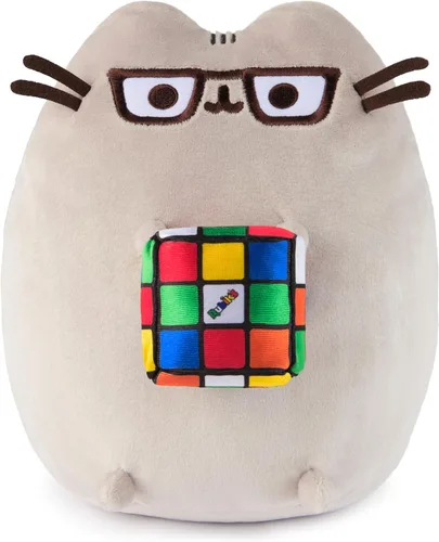 GUND Pusheen con cubo de Rubik de peluche, animal de peluche para edades de 8 años en adelante, gris, 9.5 pulgadas