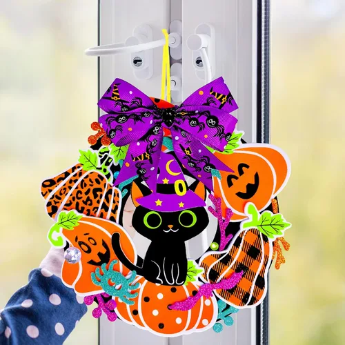 Miniatura 3 de Winlyn 12 juegos de manualidades de Halloween, decoraciones de corona de otoño con calabaza, monstruo, maíz caramelo, araña, murciélago, calcomanías