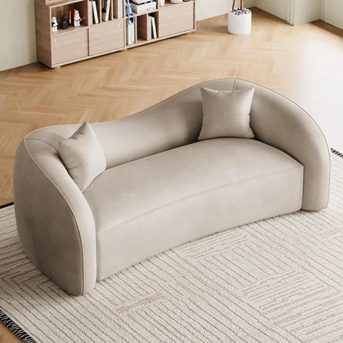 Miniatura 14 de Sofá curvado de 90.8 pulgadas para sala de estar, moderno y cómodo sofá de felpilla de 3 plazas sin hueso, asiento extra profundo y ancho con 2 Beige