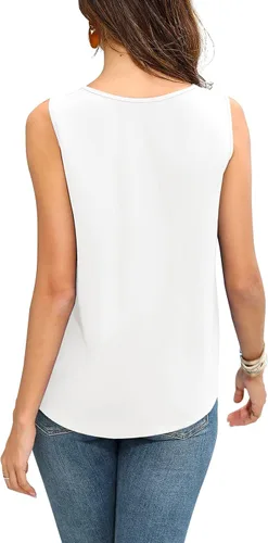 Miniatura 3 de Veryoung Blusas de gasa elegantes para mujer, cuello en V, lazo frontal, manga 34, para negocios, casual, oficina, trabajo, camisas sueltas
