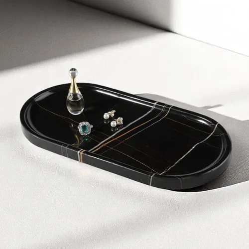 Miniatura 19 de Koville Bandeja decorativa de mármol natural indio, 12 x 6 pulgadas, organizador de encimera, catchall para perfumes, velas, joyas