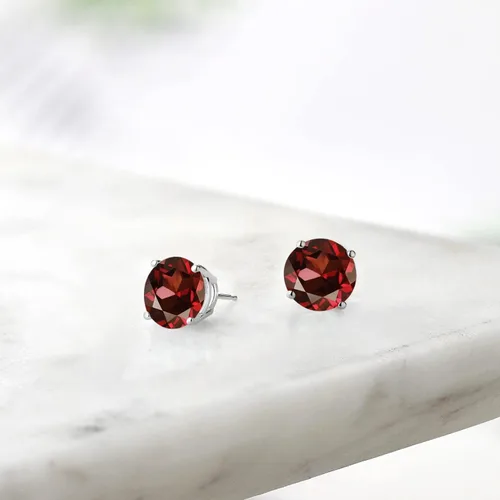Miniatura 80 de Gem Stone King Aretes de plata de ley 925 con piedra natal redonda de 0.276 in para mujer
