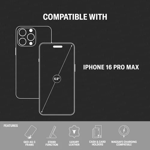 Miniatura 2 de TORRO Funda de cuero prémium compatible con iPhone 16 Pro Max de 6.9 pulgadas, funda de piel auténtica tipo cartera con función atril y ranuras