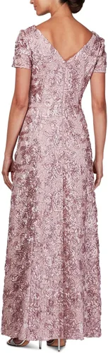 Miniatura 2 de Alex Evenings Vestido de encaje de roseta de manga corta para mujer, talla grande