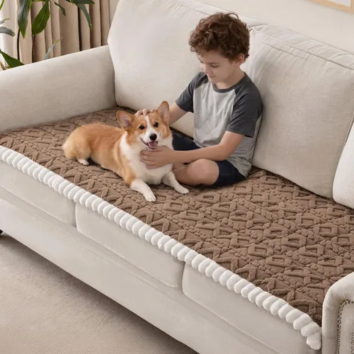 Miniatura 12 de Funda de sofá para perros, fundas de sofá lavables antideslizantes para sofá de 2 cojines, protector de sofá mullido y tapete de cama para mascotas