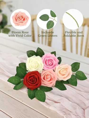 Miniatura 3 de MACTING Flores de rosas artificiales 30 piezas, flores artificiales con tallo, rosas de espuma suave de tacto real para regalos del día de San