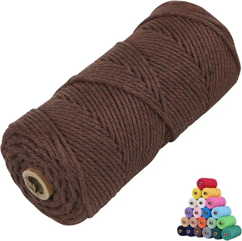 Miniatura 20 de Cuerda de algodón para macramé, de 0.11 pulgadas x 109 yardas, cuerda de macramé natural marrón, suministros perfectos de algodón para hacer