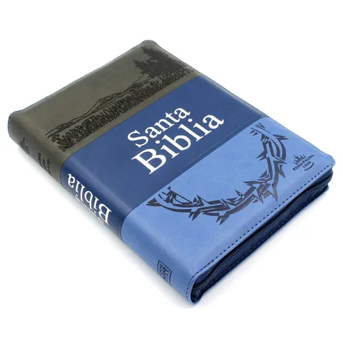 Biblia RVR60 - Concordancia Amplia, Letra Grande, palabras de Jesus en Rojo, ziper, indice, tapa en imitacion cuero triotone azul y canto plateado