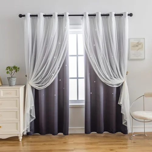 Miniatura 11 de Cortinas opacas con estrellas de Anytime para habitaciones de niñas, cortina de princesa para habitación de hija, ventana de dormitorio