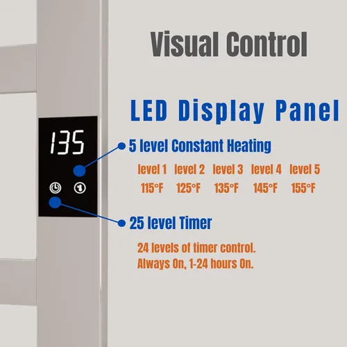 Miniatura 3 de Topdattion Calentador de toallas eléctrico Súper delgado Con temporizador y ajustes de temperatura de múltiples niveles Cableado directo