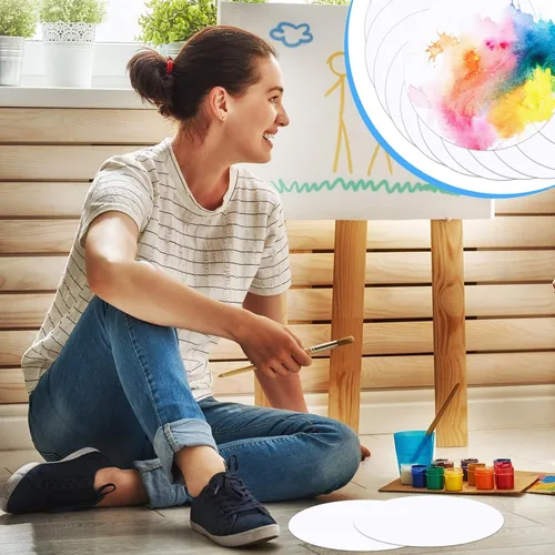 Miniatura 5 de TaoBary Paquete de 60 papel de acuarela redondo de 7.16 oz/m², papel de acuarela prensado en frío de 6 pulgadas de diámetro, ideal para la mayoría
