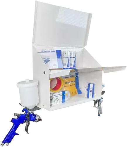 Caja magnética de cabina de pulverización, gabinete de doble compartimento con doble soporte para pistola de pintura en aerosol, soporte para