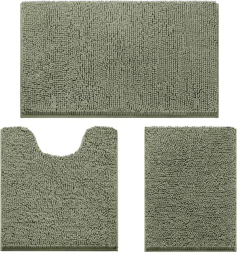 Miniatura 35 de HOMEIDEAS Juego de 3 alfombras de baño, ultra suaves, antideslizantes, absorbentes, de chenilla, juego de alfombrillas de baño para inodoro (beige)