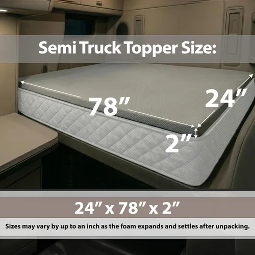 Miniatura 2 de FoammaUSA 2" x 24" x 78" Semi Truck Firm Foam Mattress Topper with Washable Water-Resistant Protective Cover, Comfortable and Durable, CertiPUR-US