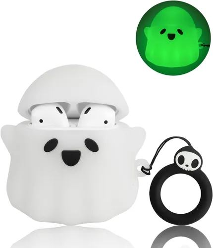 Funda compatible con AirPods 2/1, [brilla en la oscuridad] bonita funda fantasma para Airpods 2 y 1, funda divertida de silicona suave para Apple