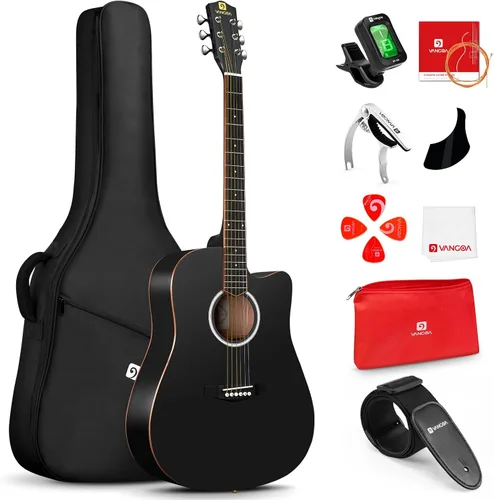 Miniatura 9 de Vangoa Guitarra para Zurdos, Kit de Guitarra Acústica para Zurdos de Tamaño Completo con Cutaway para Adultos Principiantes de 41 Pulgadas, Juego